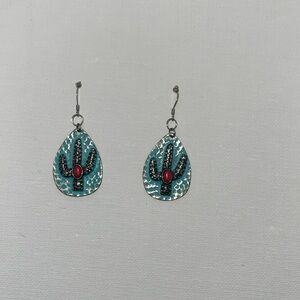 Turquoise and Red Cactus Earrings